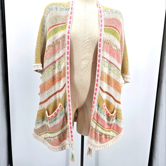 Democracy Sweaters - Democracy Pastel Multicolor Ombre Cardigan Sweater Southwestern Duster Medium